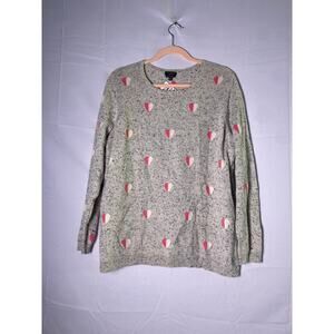 Talbots Pure Cashmere Pink Hearts Gray Long Sleeve Pullover Sweater 2X Petite